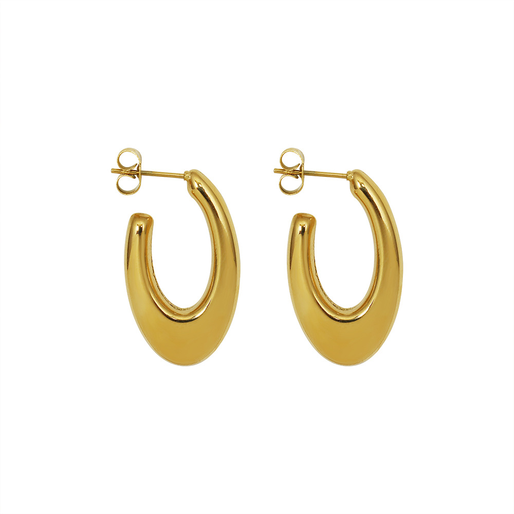 French Style Geometric Oval U-Shape Earrings Titanium Steel 18K PVD Gold Plated INS Style F453