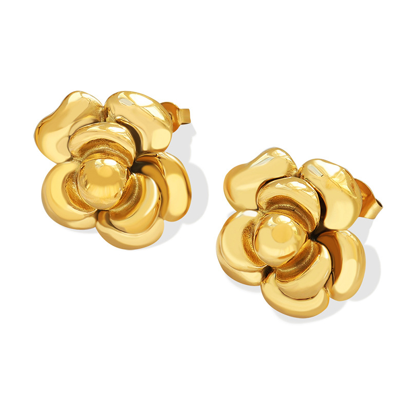 European Vintage Oversized Flower Earrings 18k PVD Gold Plated Stainless Steel Retro Jewelry for Women