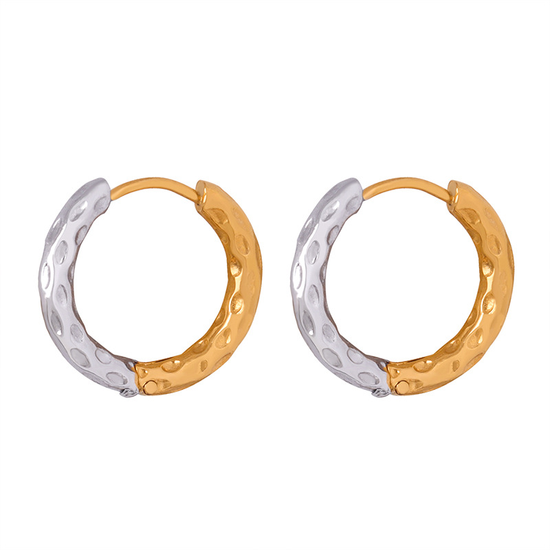 European and American New Minimalist Two-Tone Gold-Plated Titanium Steel Round Earrings Unique Jewelry for Women