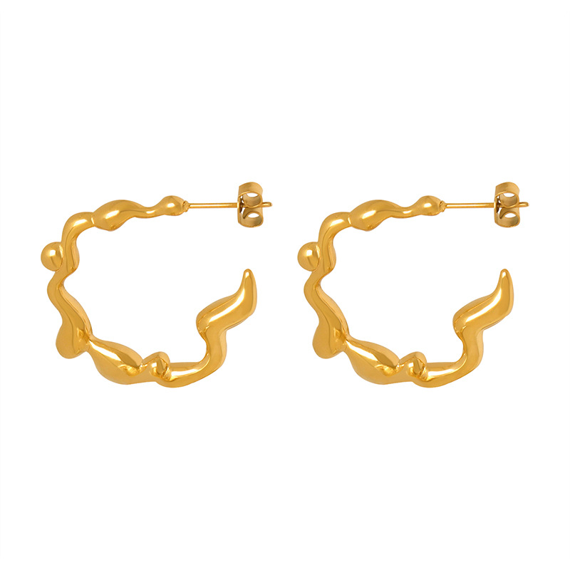 European Fashion Luxury Unique Titanium Steel C Shape Earrings Hip Hop Ins Style Non-Fading Jewelry for Women