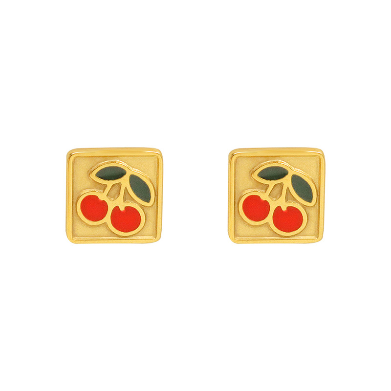 European Geometric Cherry Earrings Stainless Steel 18k PVD Gold Plated Minimalist weight Jewelry for Women