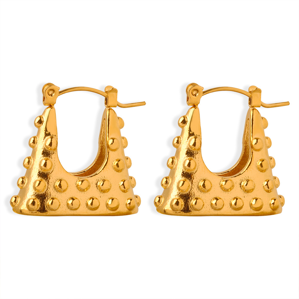 European New Minimalist Fashion Unique Titanium Steel Gold-Plated Geometric Bag-Shaped Earrings for Women