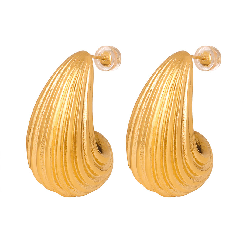 New Fashion Luxury Minimalist Geometric Texture Titanium Steel 18K PVD Gold Plated Earrings for Women