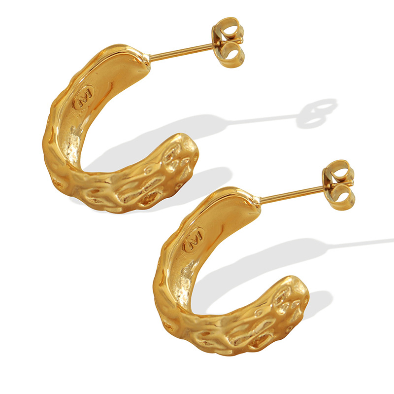 European Forged C-Shape Earrings 18k PVD Gold Plated Stainless Steel Minimalist Jewelry for Women Wholesale