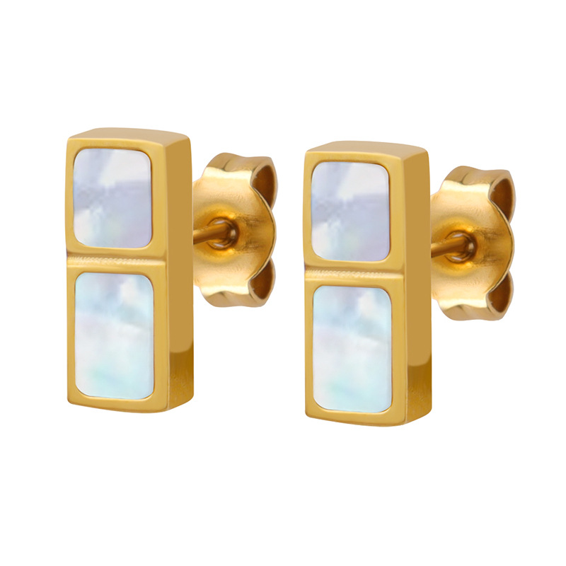 Unique Small Square White Shell Earrings Ins Style Fashionable and Versatile Titanium Steel 18K PVD Gold Plated Ear Studs