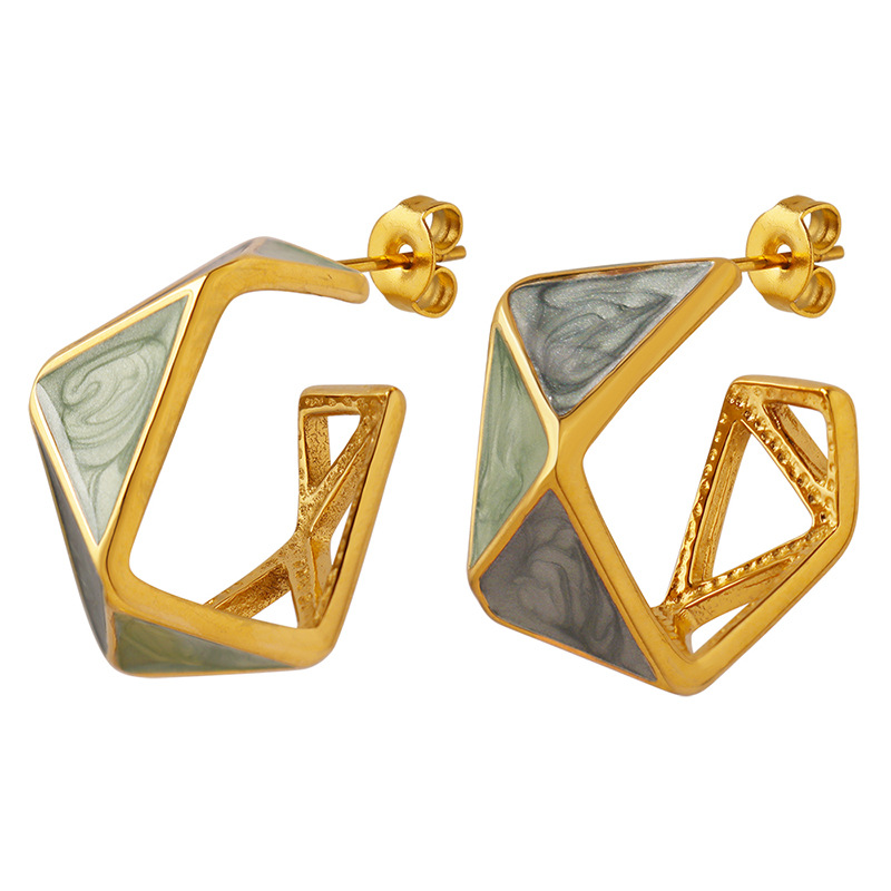 Geometric Enamel Drip Oil Spring Earrings Non-Fading Elegant and Unique Jewelry for Women with 18K PVD Gold Plated