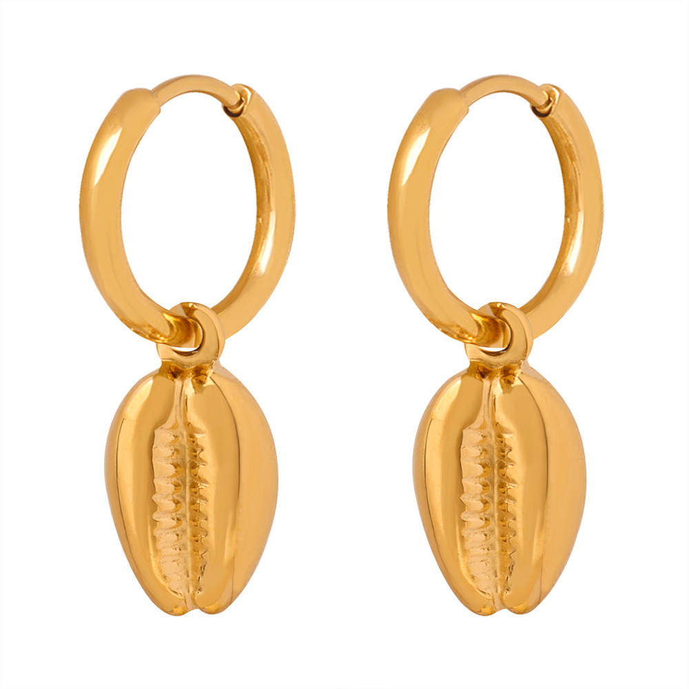 New Unique Design Minimalist Titanium Steel 18K PVD Gold Plated Small Shell Irregular Pendant Earrings Wholesale for Women