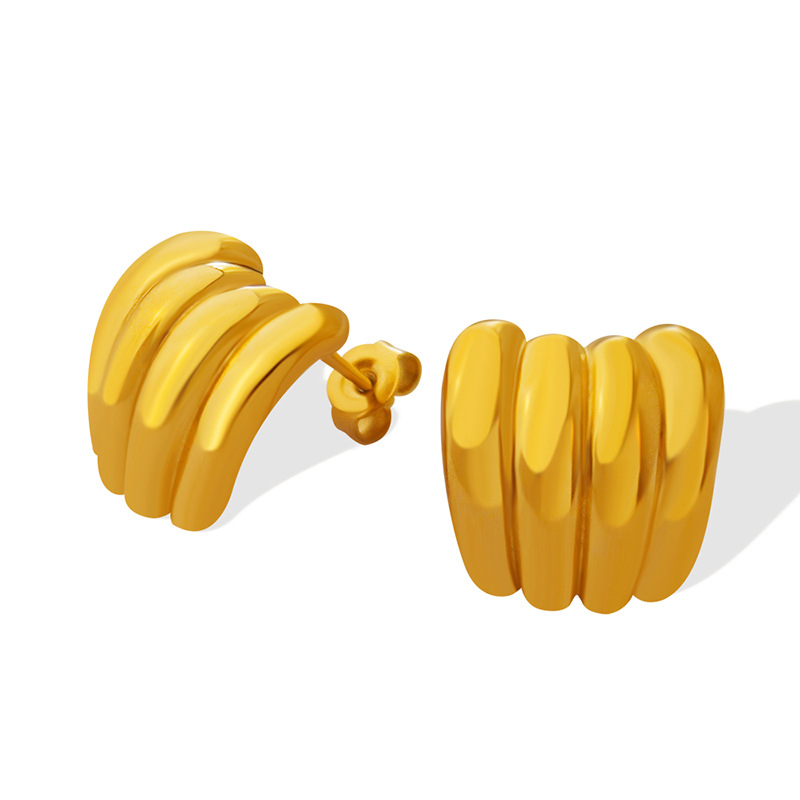 Korean Banana String C-Shape Earrings Stainless Steel 18k PVD Gold Plated Minimalist weight Jewelry