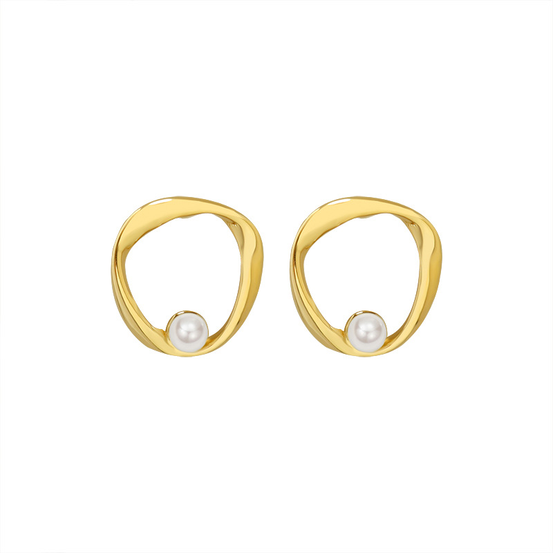 Korean Ins Style Irregular Geometric Imitation Pearl Earrings Titanium Steel 18K PVD Gold Plated Jewelry for Women