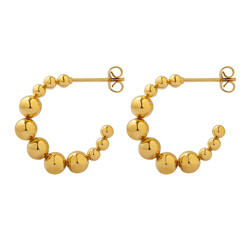 European Ins Style Trendy Titanium Steel 18K PVD Gold Plated Bead C-Shaped Earrings Unique and Elegant Design for Women