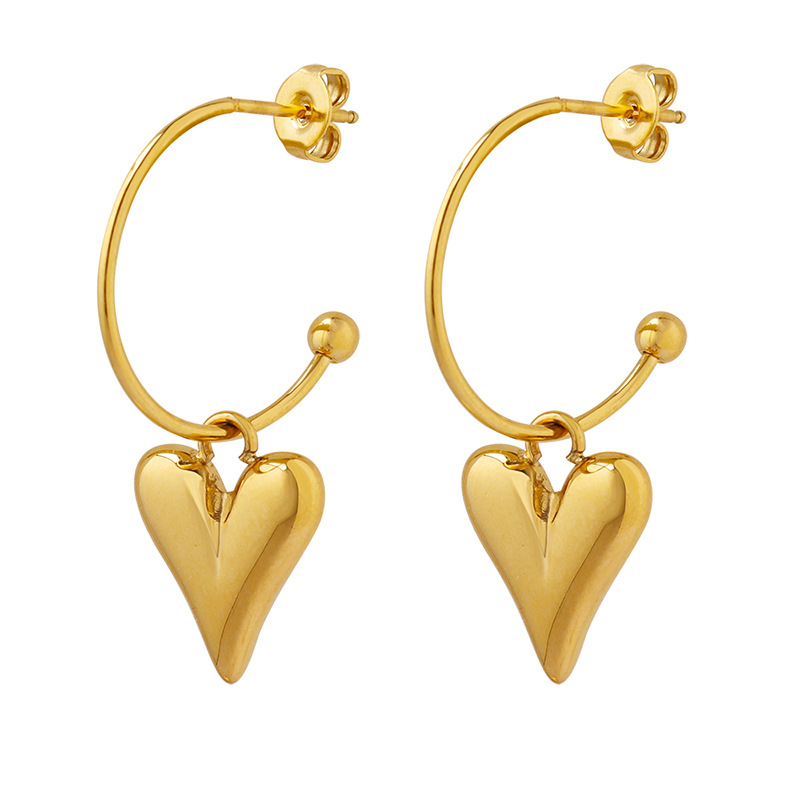 European Heart Tassel Earrings Stainless Steel 18k PVD Gold Plated Minimalist weight Jewelry for Women