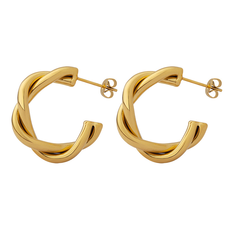 European Twisted Knot C-Shape Earrings 18k PVD Gold Plated Stainless Steel Minimalist Jewelry for Women