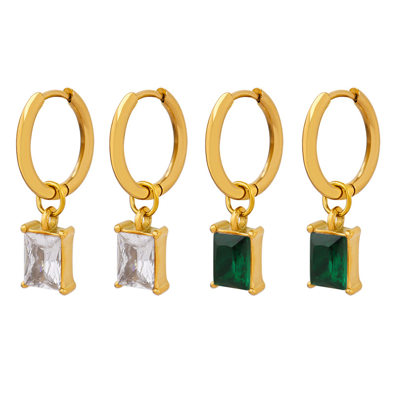 Zircon Pendant Hoop Earrings Titanium Steel 18k PVD Gold Plated Elegant Women Jewelry