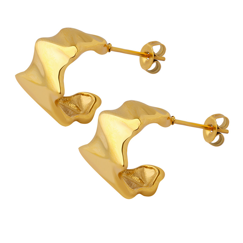 Irregular Geometric Stud Earrings Titanium Steel 18k PVD Gold Plated Minimal Retro Women Jewelry