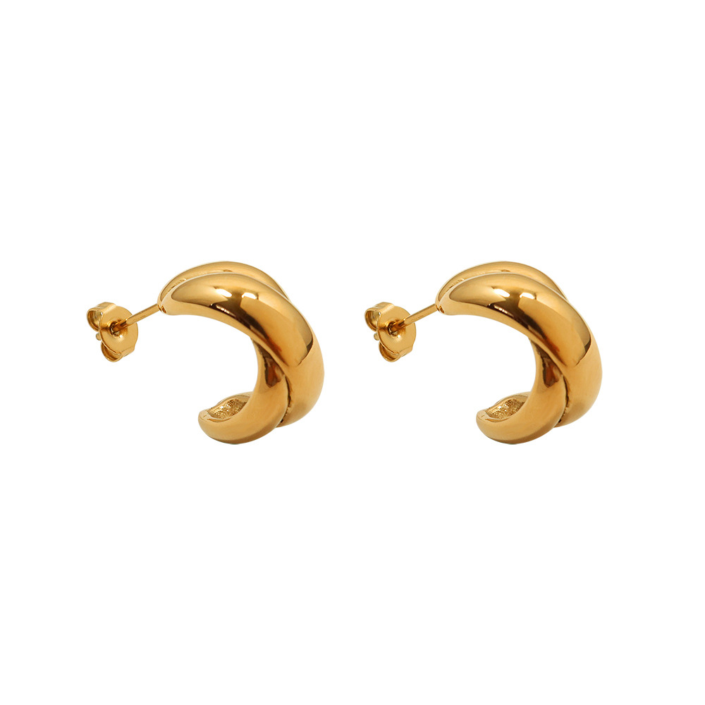 Crossed Design Hoop Earrings Titanium Steel 18k PVD Gold Plated Retro French Style Women Accessories