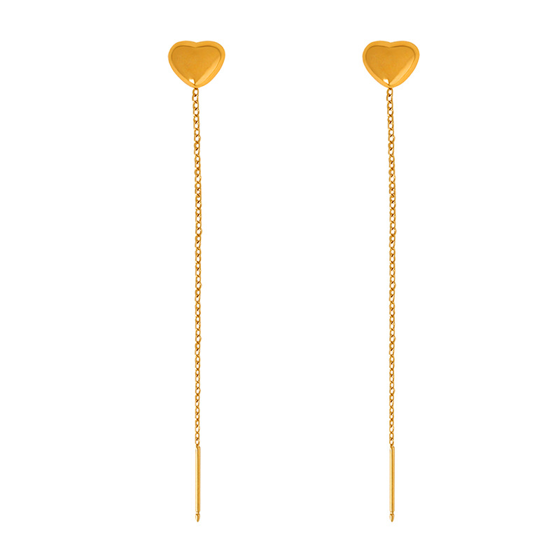 Heart Stud Earrings with Tassel Design Titanium Steel 18k PVD Gold Plated Chic Minimal Women Accessories