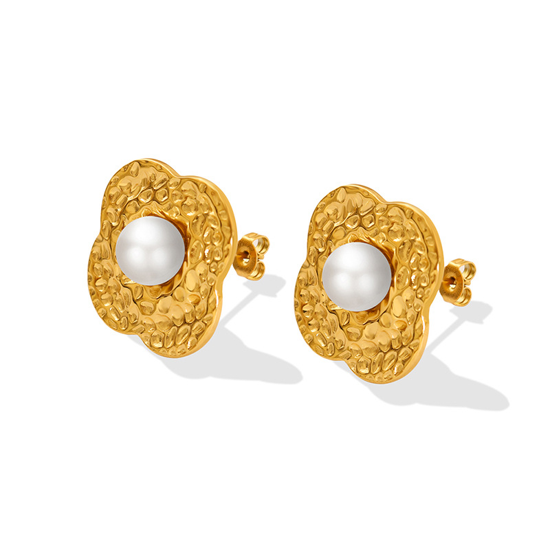 Geometric Pearl Earrings Titanium Steel 18k PVD Gold Plated French Minimal Factory Direct Women Jewelry