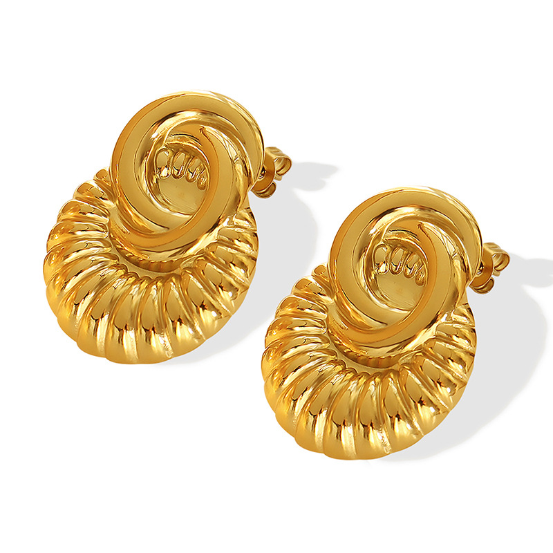 Engraved Relief Earrings Titanium Steel 18k PVD Gold Plated Minimal Unique Women Accessories