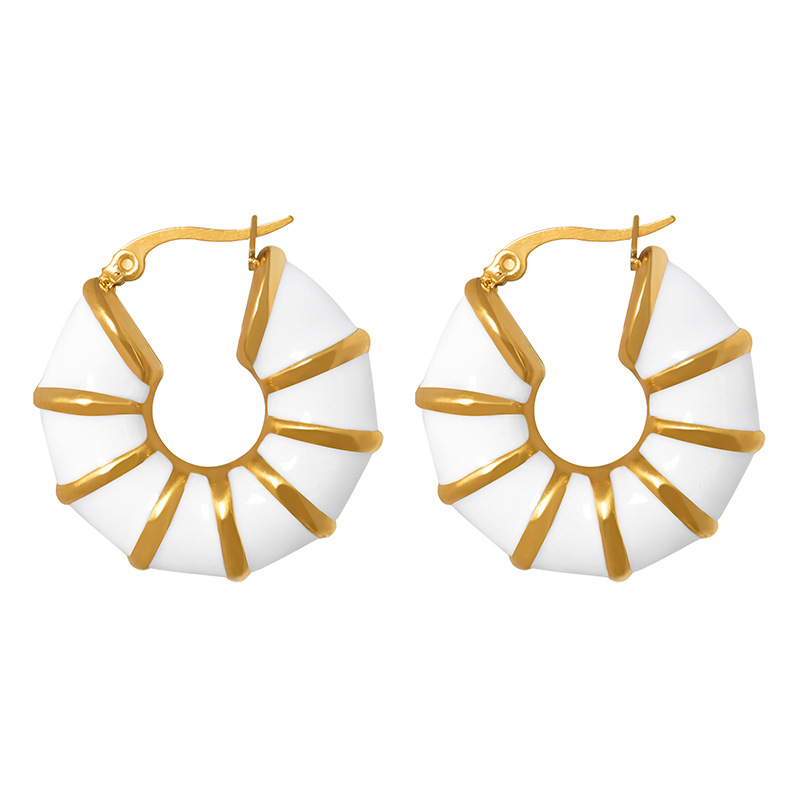Enamel U Shape Earrings Titanium Steel 18k PVD Gold Plated Elegant Luxury Women Accessories