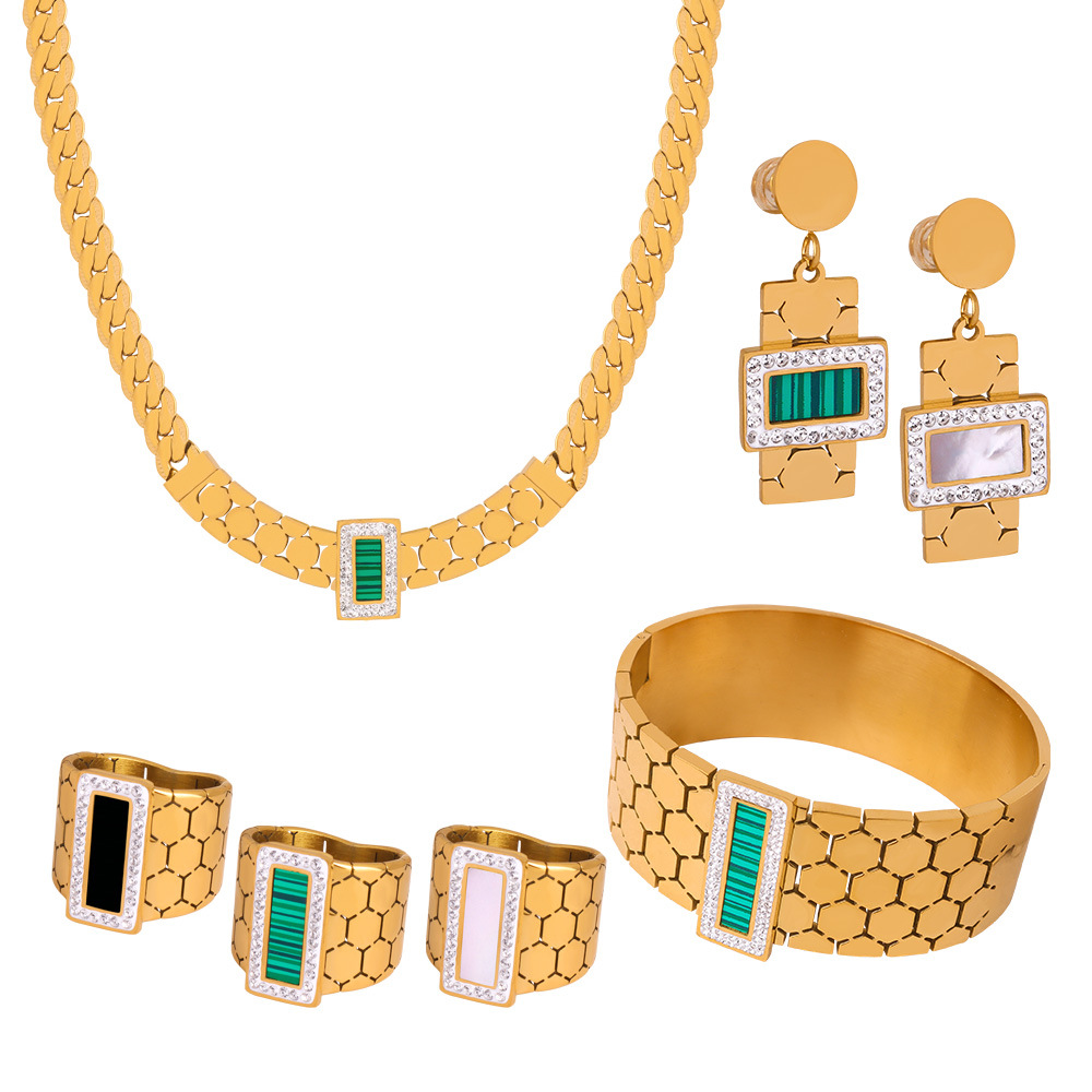 Honeycomb Geometric Earrings Titanium Steel 18k PVD Gold Plated French Luxury Style Women Jewelry Set