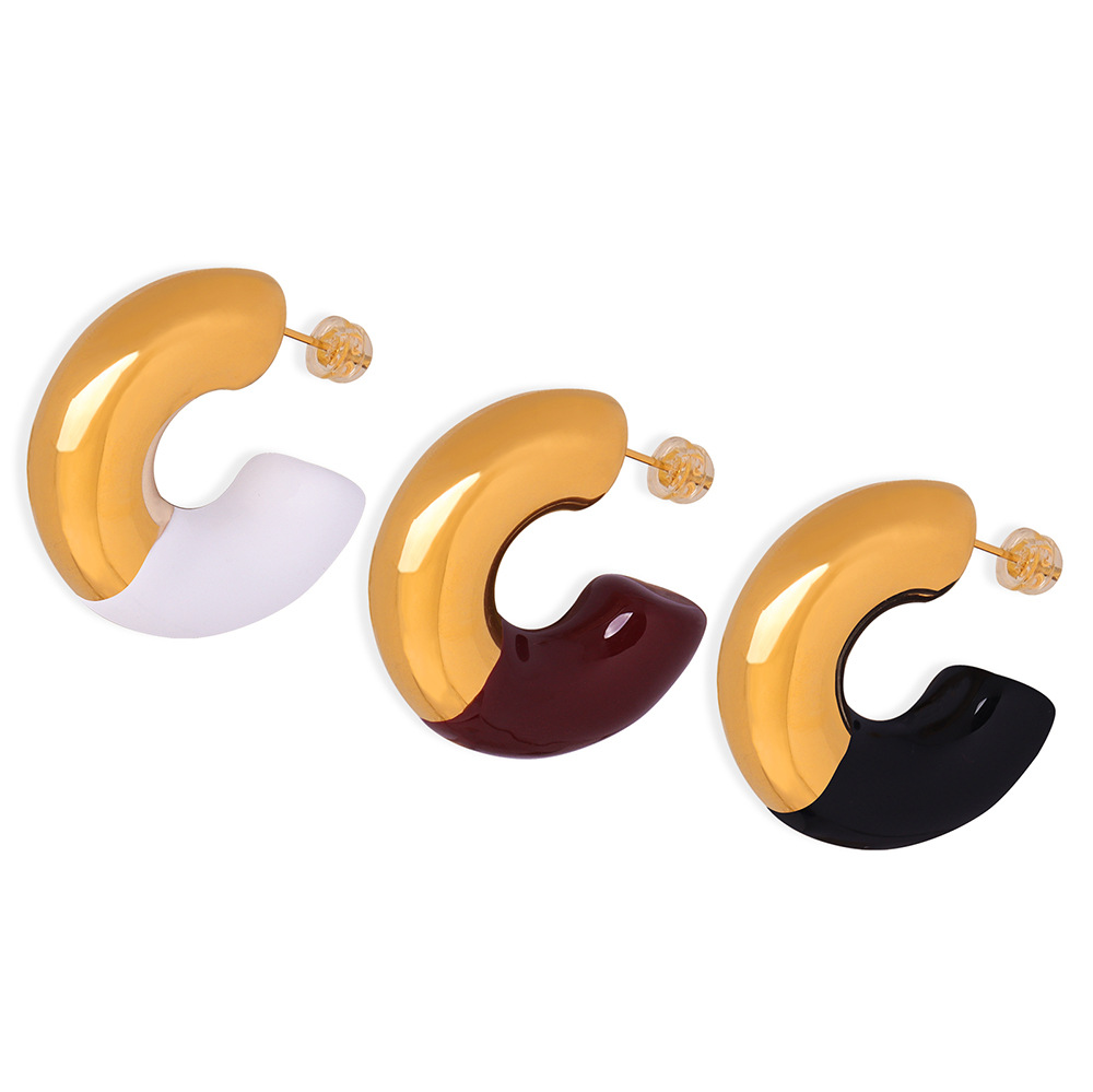 Colorful Enamel C Earrings Titanium Steel 18k PVD Gold Plated French Retro Women Jewelry