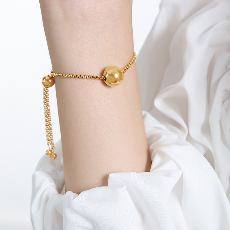 Minimalist Chic Jewelry Set with Steel Bead Pendant and Box Chain Design Casual Titanium Steel 18K PVD Gold Plated - Image 5