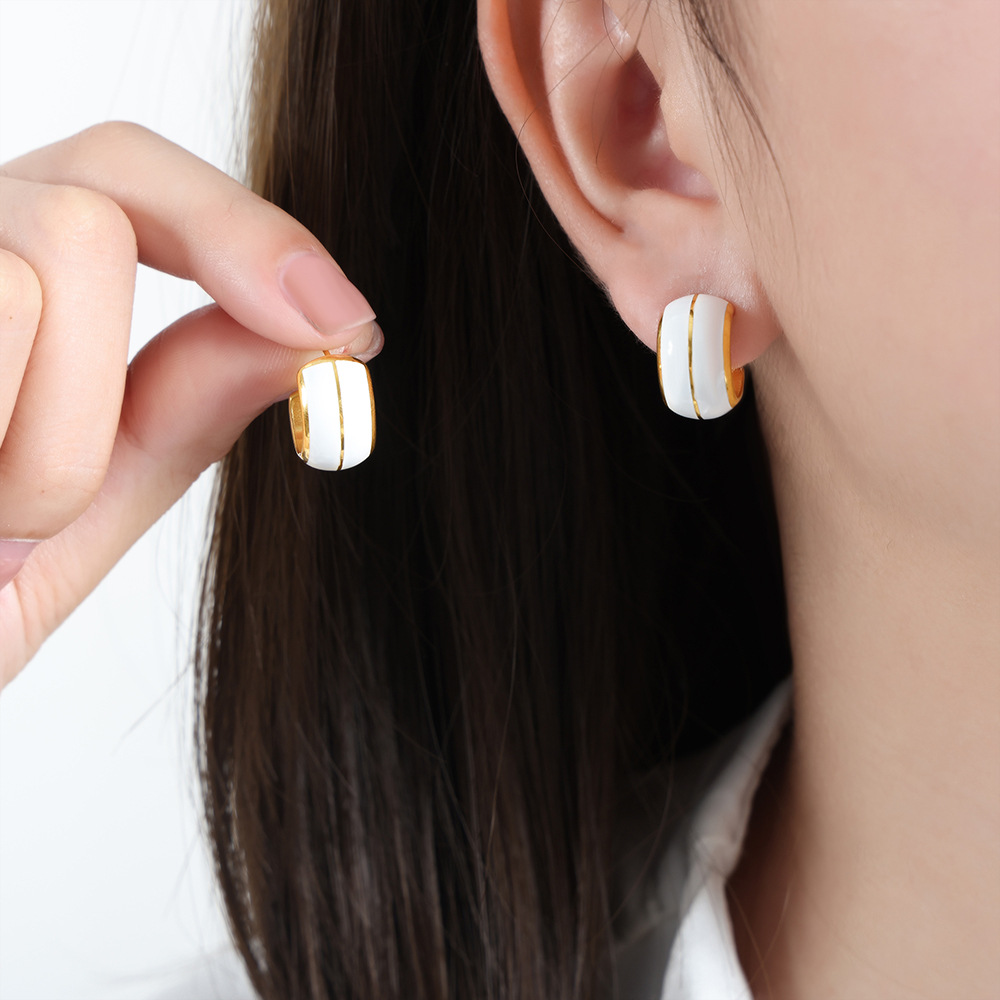 French-Inspired Luxury C-Shaped Enamel Earrings Stainless Steel 18K PVD Gold Plated Titanium Steel Earrings for Women - Image 5