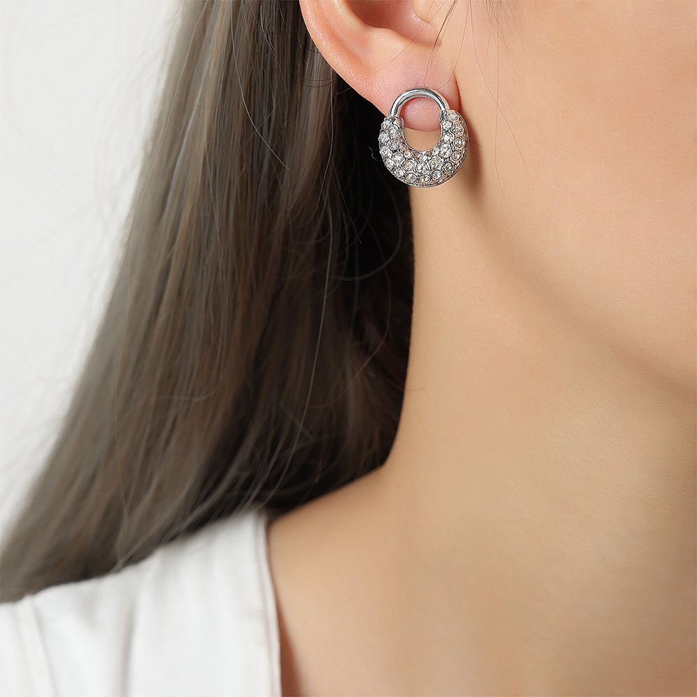 New Luxury Minimalist Titanium Steel 18K PVD Gold Plated U-Shaped Earrings with Zircon Inlay Fashion Jewelry for Women - Image 5