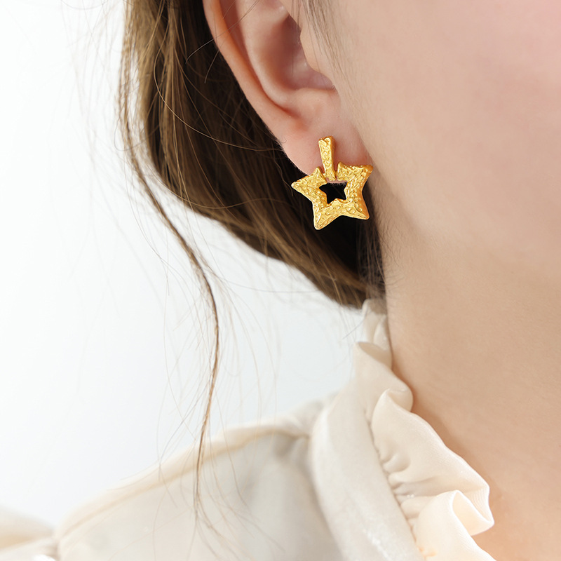 Fashion Commuting Unique Versatile Small Point Dotted Star Pendant Earrings Titanium Steel 18K PVD Gold Plated Jewelry - Image 5