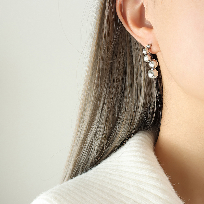 European Minimalist Steel Bead Earrings Stainless Steel 18k PVD Gold Plated weight Trendy Jewelry - Image 4