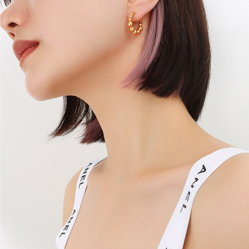 French Style Fashionable Large and Small Round Bead Earrings Titanium Steel 18K PVD Gold Plated Stud Earrings Jewelry - Image 3