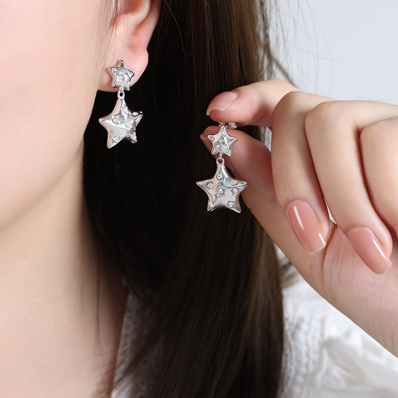 Shiny Star Zircon Earrings Titanium Steel 18K PVD Gold Plated Small Stud Earrings for Women Chic and Elegant - Image 5