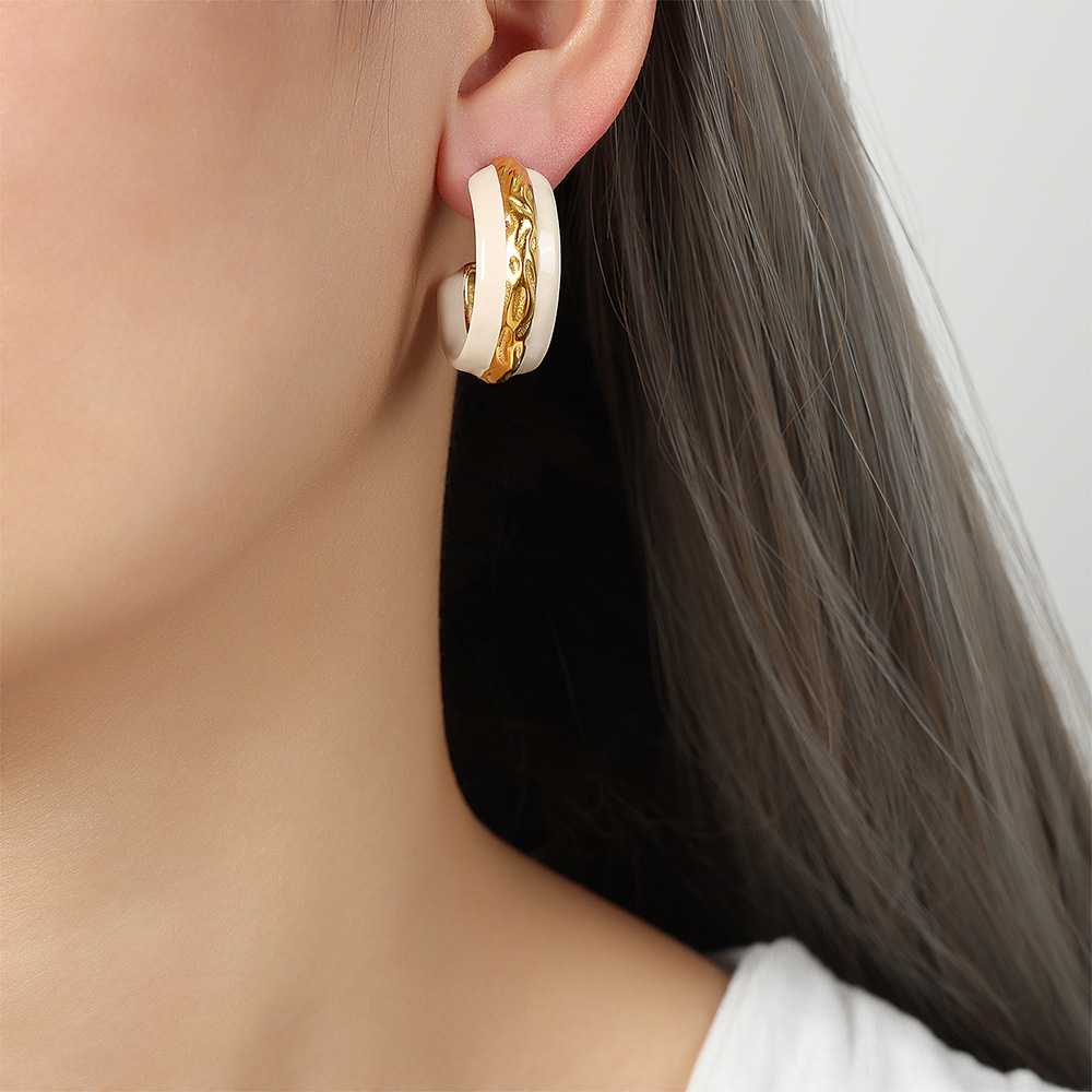 New Retro European Style Bold Geometric 18K Gold Plated Earrings with Colorful Enamel for Women - Image 5