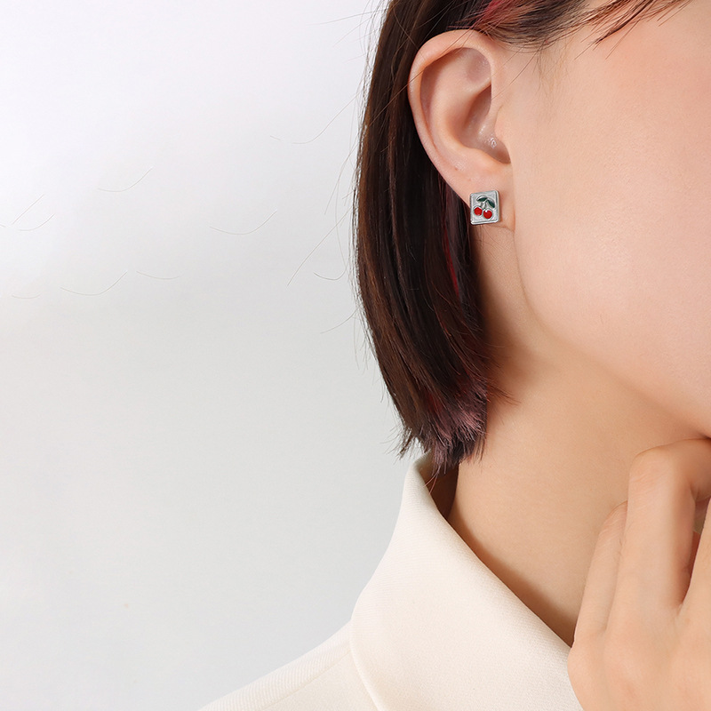 European Geometric Cherry Earrings Stainless Steel 18k PVD Gold Plated Minimalist weight Jewelry for Women - Image 5