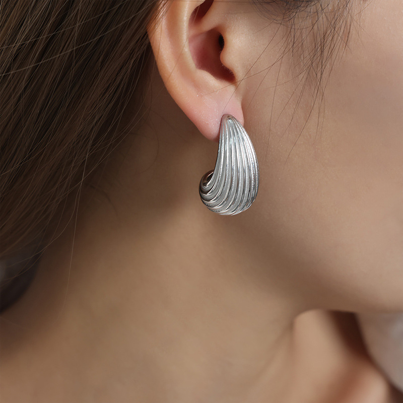 New Fashion Luxury Minimalist Geometric Texture Titanium Steel 18K PVD Gold Plated Earrings for Women - Image 5