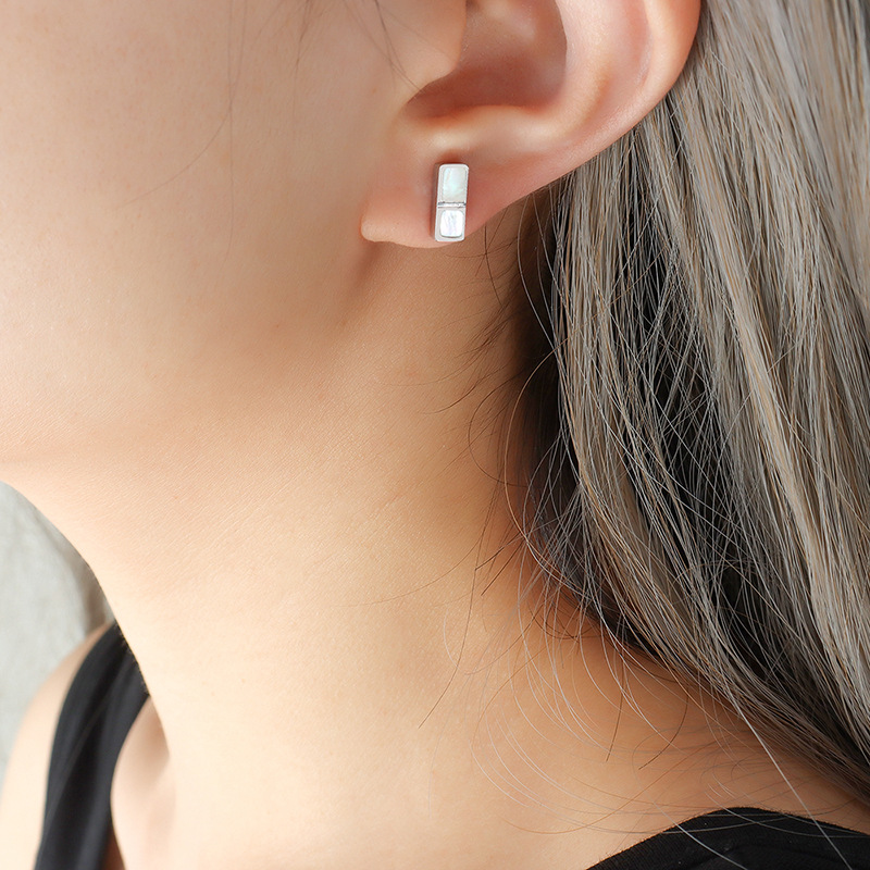 Unique Small Square White Shell Earrings Ins Style Fashionable and Versatile Titanium Steel 18K PVD Gold Plated Ear Studs - Image 5