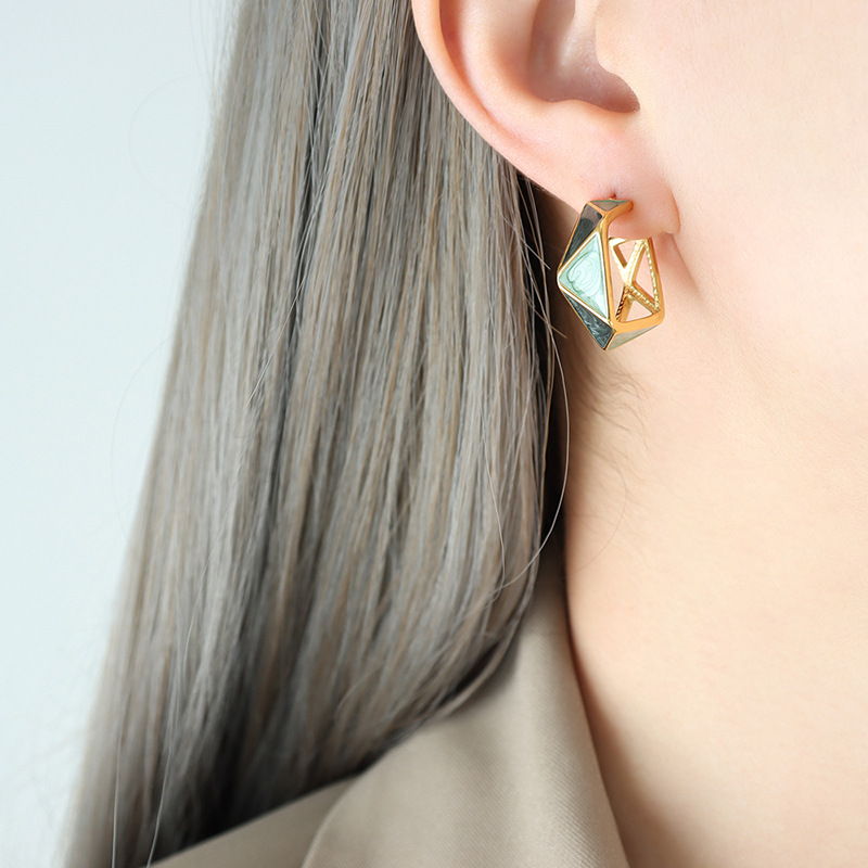 Geometric Enamel Drip Oil Spring Earrings Non-Fading Elegant and Unique Jewelry for Women with 18K PVD Gold Plated - Image 5