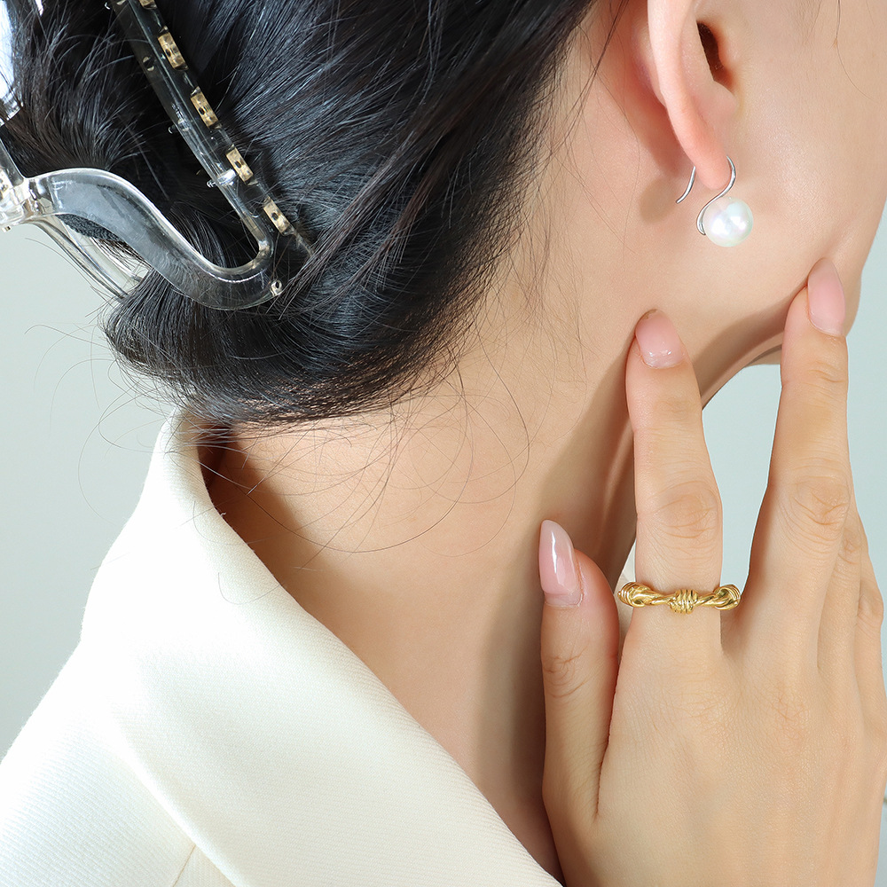Geometric Pearl Earrings Titanium Steel 18k PVD Gold Plated Minimal Non Tarnish Elegant Women Jewelry - Image 4