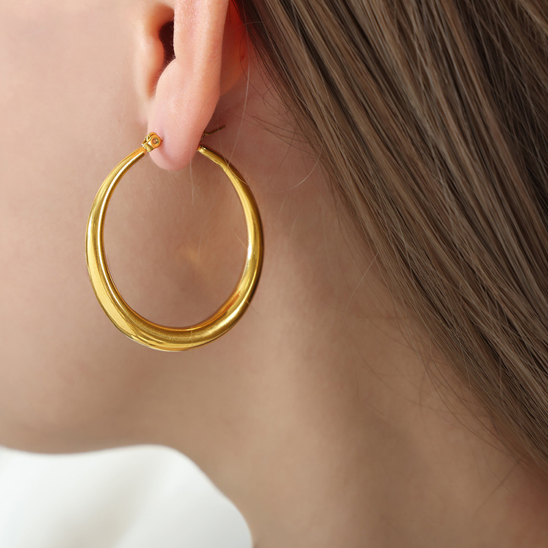 Oversized Hoop Earrings Titanium Steel 18k PVD Gold Plated Exaggerated Luxury Design Women Jewelry - Image 5