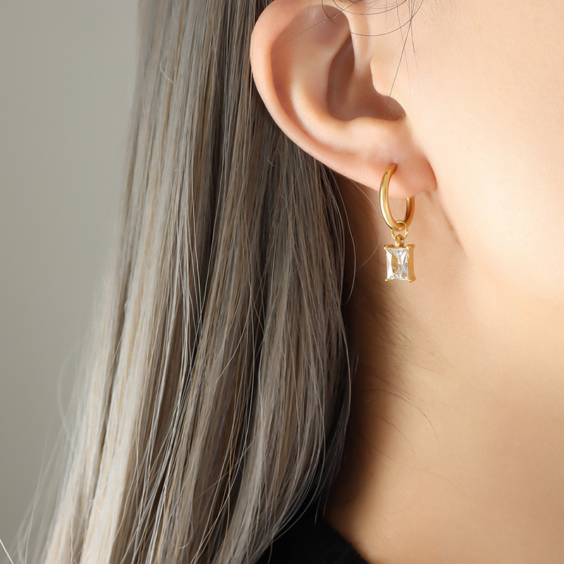 Zircon Pendant Hoop Earrings Titanium Steel 18k PVD Gold Plated Elegant Women Jewelry - Image 5