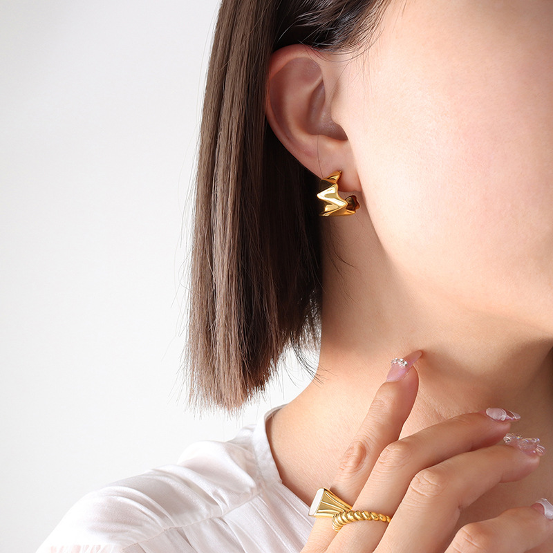 Irregular Geometric Stud Earrings Titanium Steel 18k PVD Gold Plated Minimal Retro Women Jewelry - Image 4