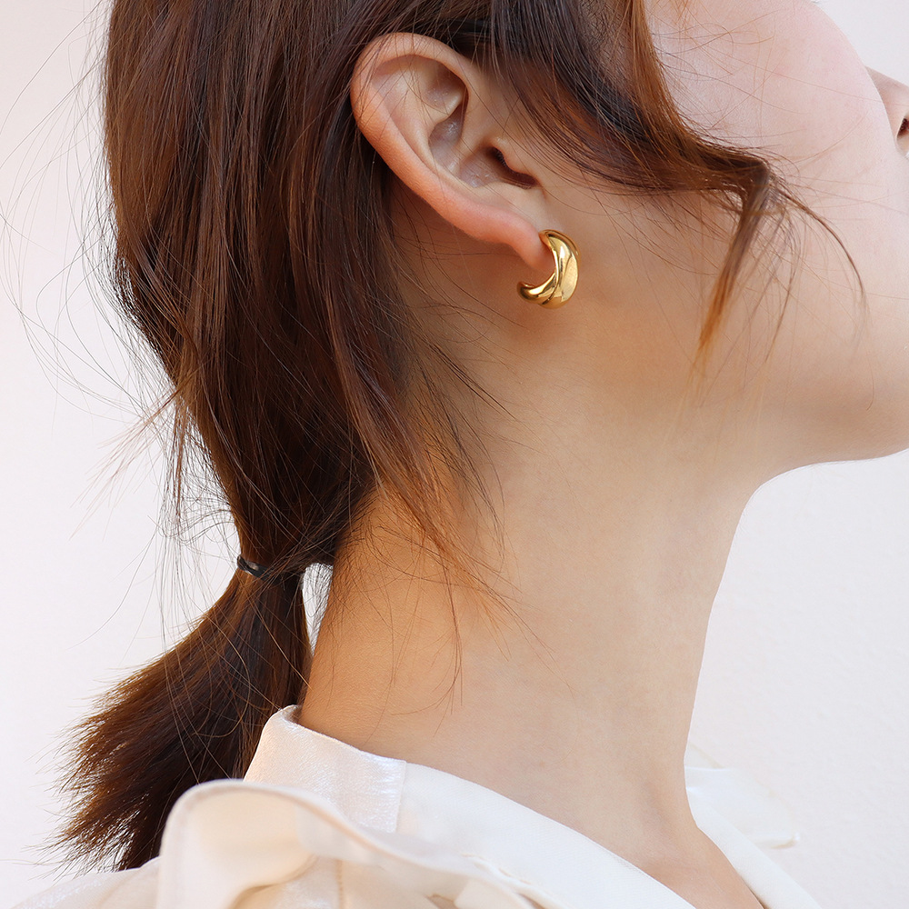 Crossed Design Hoop Earrings Titanium Steel 18k PVD Gold Plated Retro French Style Women Accessories - Image 5