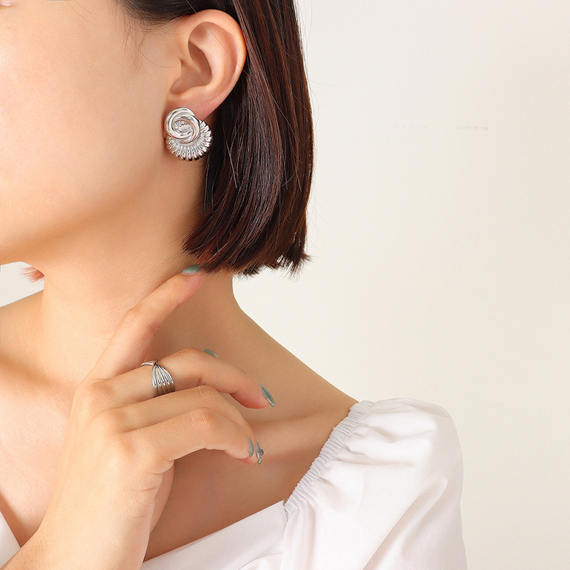 Engraved Relief Earrings Titanium Steel 18k PVD Gold Plated Minimal Unique Women Accessories - Image 4
