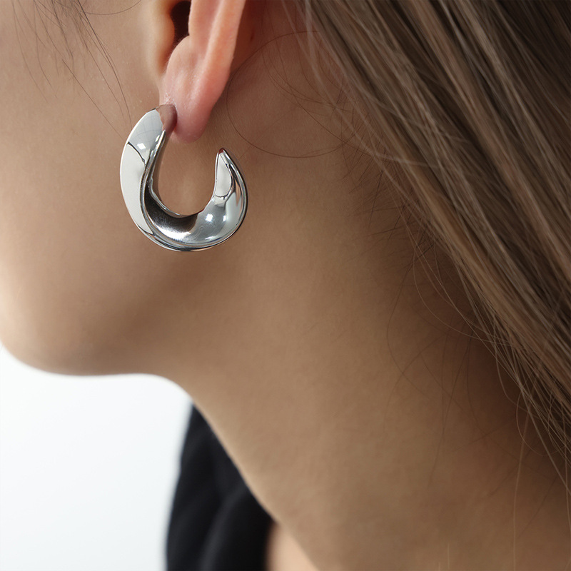 U Shape Metallic Earrings Titanium Steel Gold Plated Non Tarnish Retro Women Jewelry - Image 5