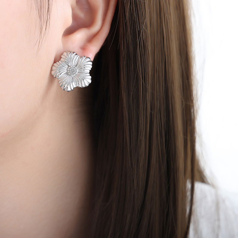 Floral Drop Earrings Titanium Steel Rose Gold weight Statement Modern Women Jewelry - Image 5