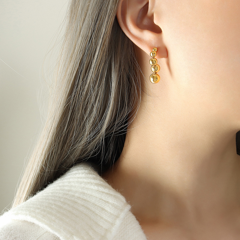 European Minimalist Steel Bead Earrings Stainless Steel 18k PVD Gold Plated weight Trendy Jewelry - Image 5