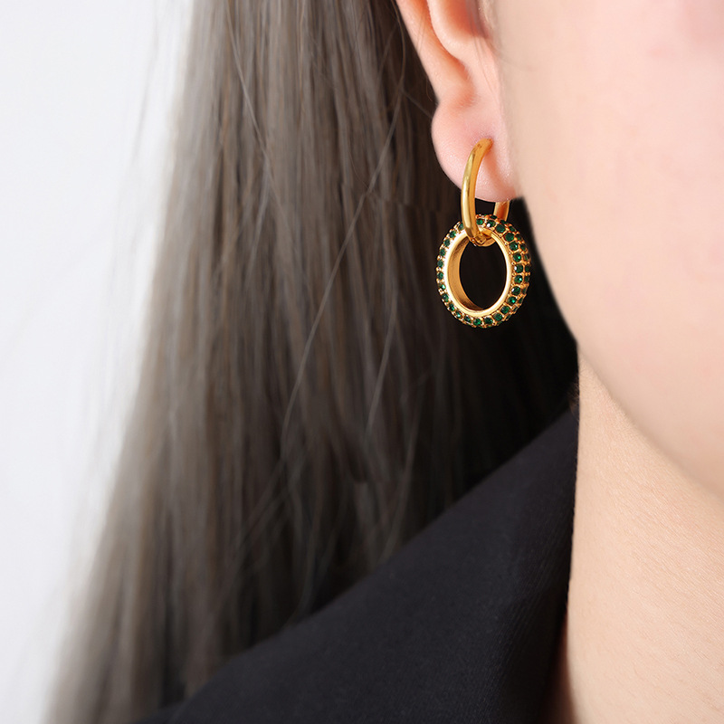 New Luxury Geometric Round Zircon Inlaid Earrings Titanium Steel 18K PVD Gold Plated Versatile Elegant Jewelry for Women - Image 6