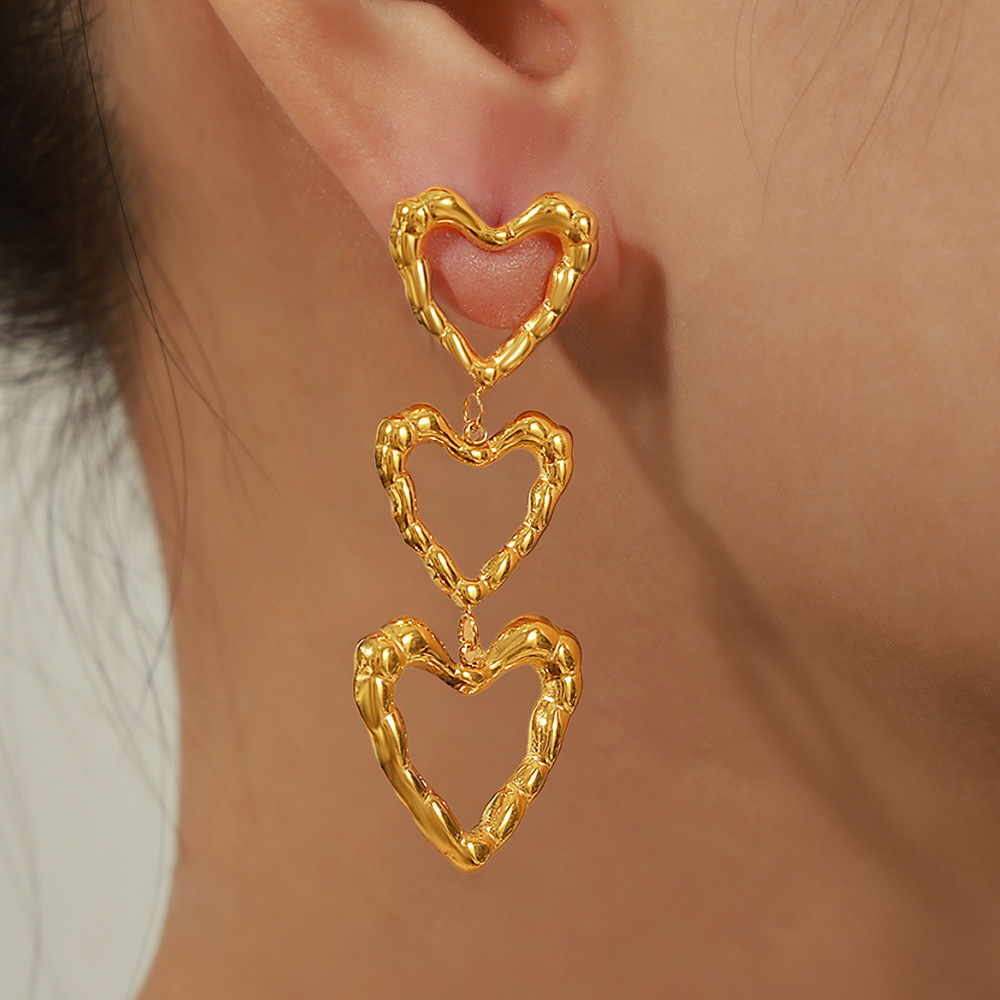 New Fashion Minimalist Titanium Steel 18K PVD Gold Plated Irregular Heart Shaped Long Earrings Wholesale Jewelry for Women - Image 6