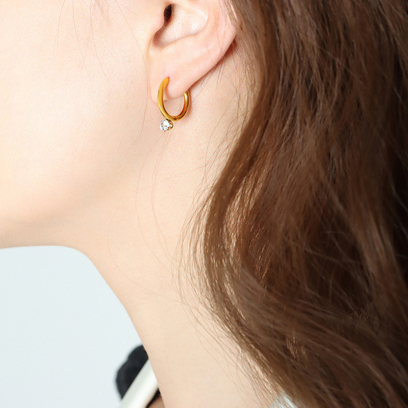 Delicate Small Chic Earrings with Zircon Inlay Titanium Steel 18K PVD Gold Plated Thin Hoop Earrings F437 - Image 6