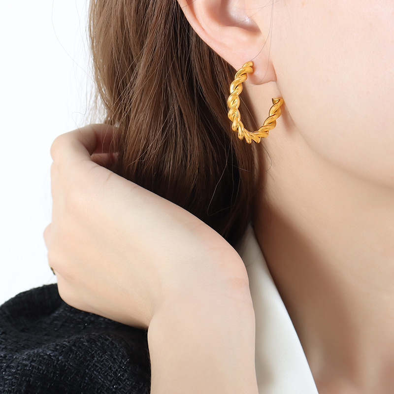 Bold European Style INS-Inspired Big Chain C-Shape Earrings Titanium Steel 18K PVD Gold Plated Trendy Design - Image 6